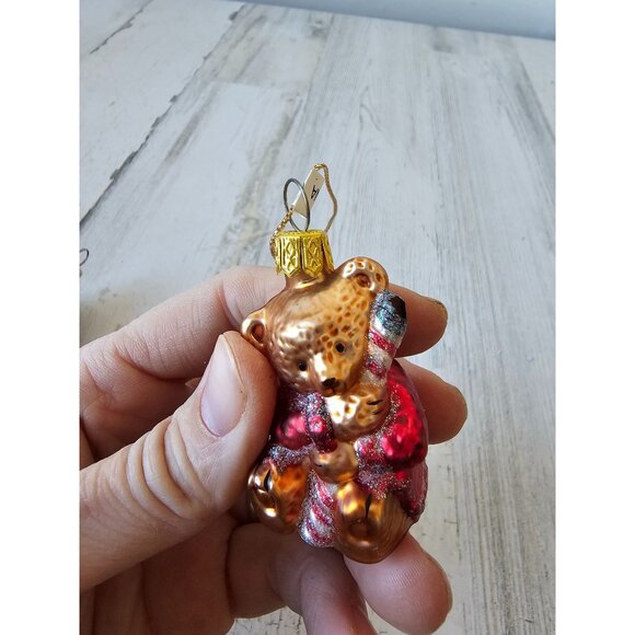Vintage glass bear stocking ornament set presents glitter gold red Xmas tree - Picture 10 of 14